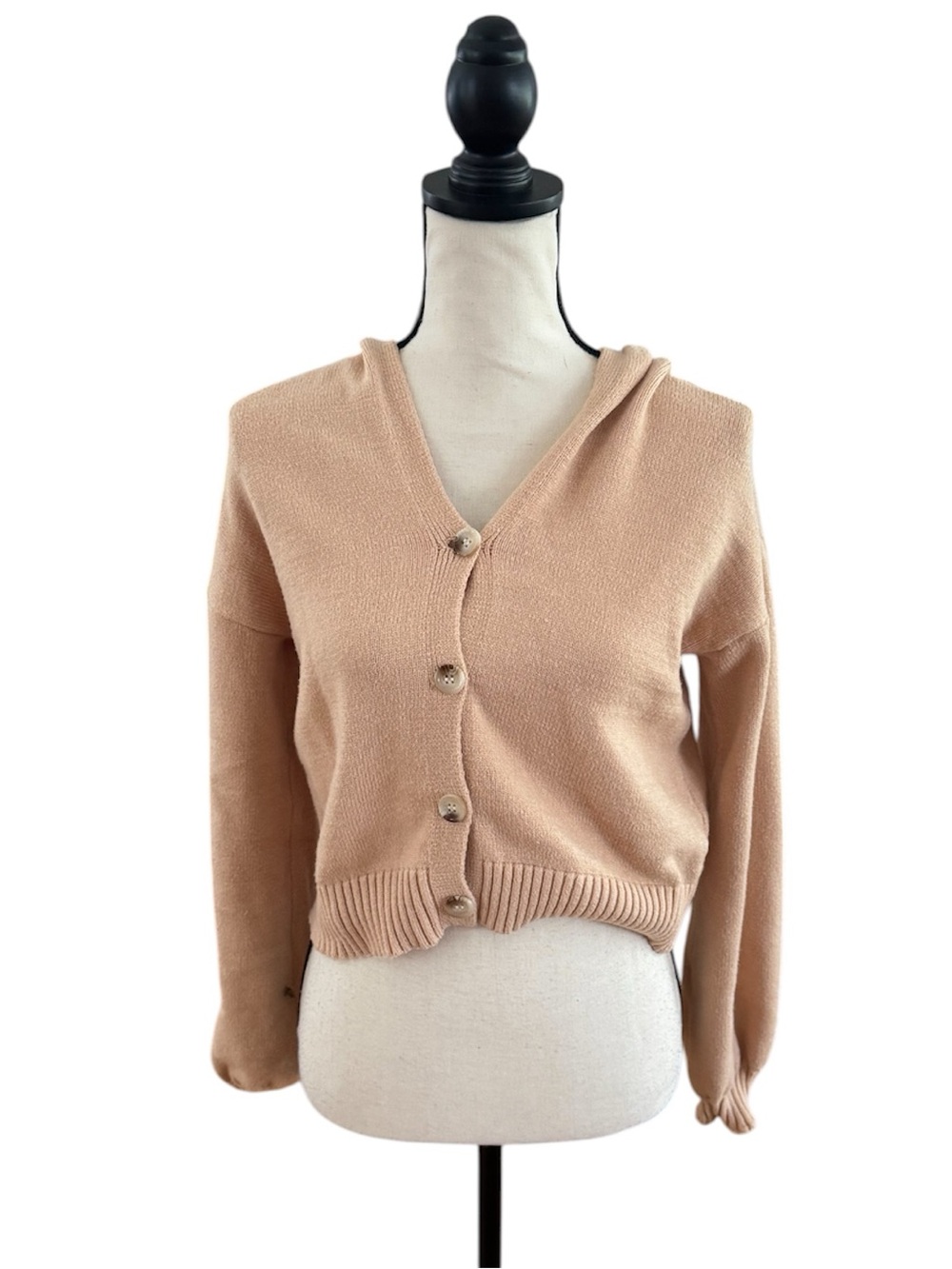 SHEIN Pink-Beige Hooded Button Cardigan - Picture 1 of 2